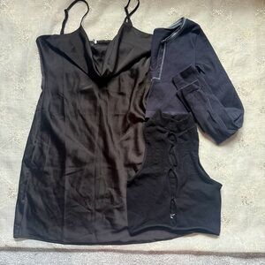 Urban Outfitters Black Satin Slip Dress and Tops Set Bundle Size Large